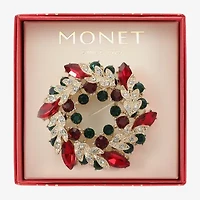 Monet Jewelry Gold Tone Wreath Multi Color Glass Pin
