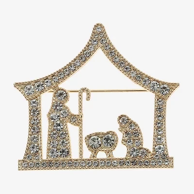 Monet Jewelry Gold Tone Nativity Scene Glass Pin