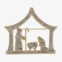 Monet Jewelry Gold Tone Nativity Scene Glass Pin