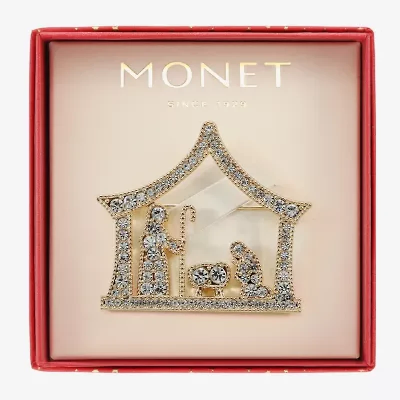 Monet Jewelry Gold Tone Nativity Scene Glass Pin