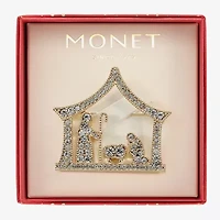 Monet Jewelry Gold Tone Nativity Scene Glass Pin