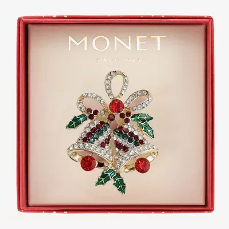 Monet Jewelry Gold Tone Holly Multi Color Glass Pin