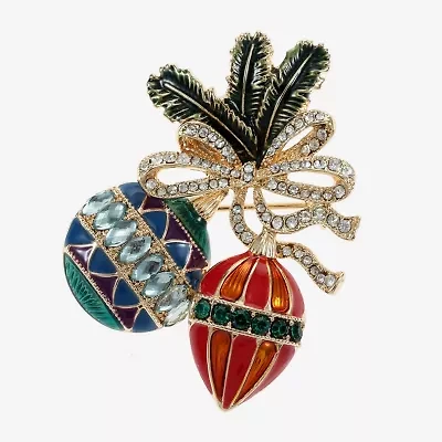 Monet Jewelry Gold Tone Christmas Multi Color Glass Pin