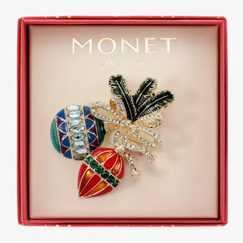 Monet Jewelry Gold Tone Christmas Multi Color Glass Pin