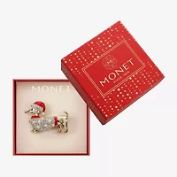 Monet Jewelry Gold Tone Dachshund Dog Santa Hat Glass Pin