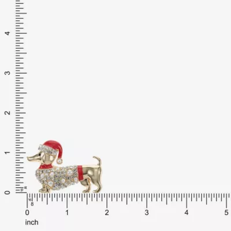 Monet Jewelry Gold Tone Dachshund Dog Santa Hat Glass Pin