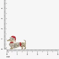 Monet Jewelry Gold Tone Dachshund Dog Santa Hat Glass Pin