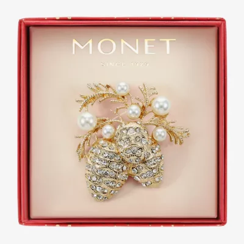 Monet Jewelry Gold Tone Pinecone Glass Pin