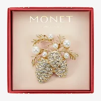 Monet Jewelry Gold Tone Pinecone Glass Pin