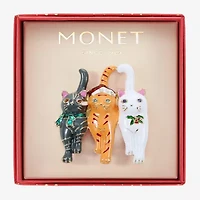 Monet Jewelry Gold Tone Cat Trio Multi Color Glass Pin