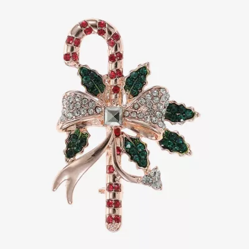 Monet Jewelry Rose Gold Candy Cane Multi Color Glass Pin