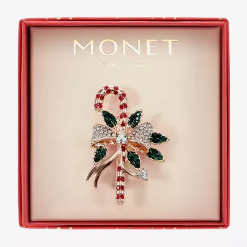 Monet Jewelry Rose Gold Candy Cane Multi Color Glass Pin