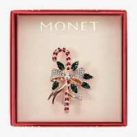 Monet Jewelry Rose Gold Candy Cane Multi Color Glass Pin