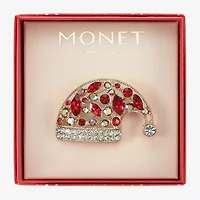 Monet Jewelry Gold Tone Santa Multi Color Glass Pin