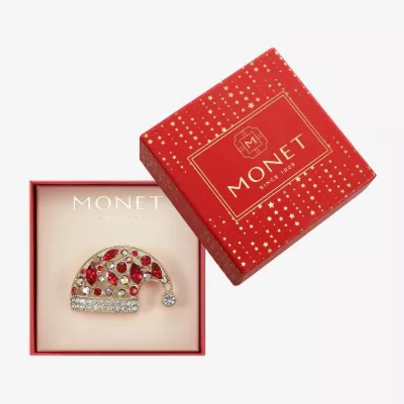 Monet Jewelry Gold Tone Santa Multi Color Glass Pin