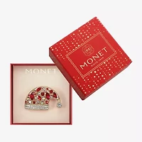 Monet Jewelry Gold Tone Santa Multi Color Glass Pin