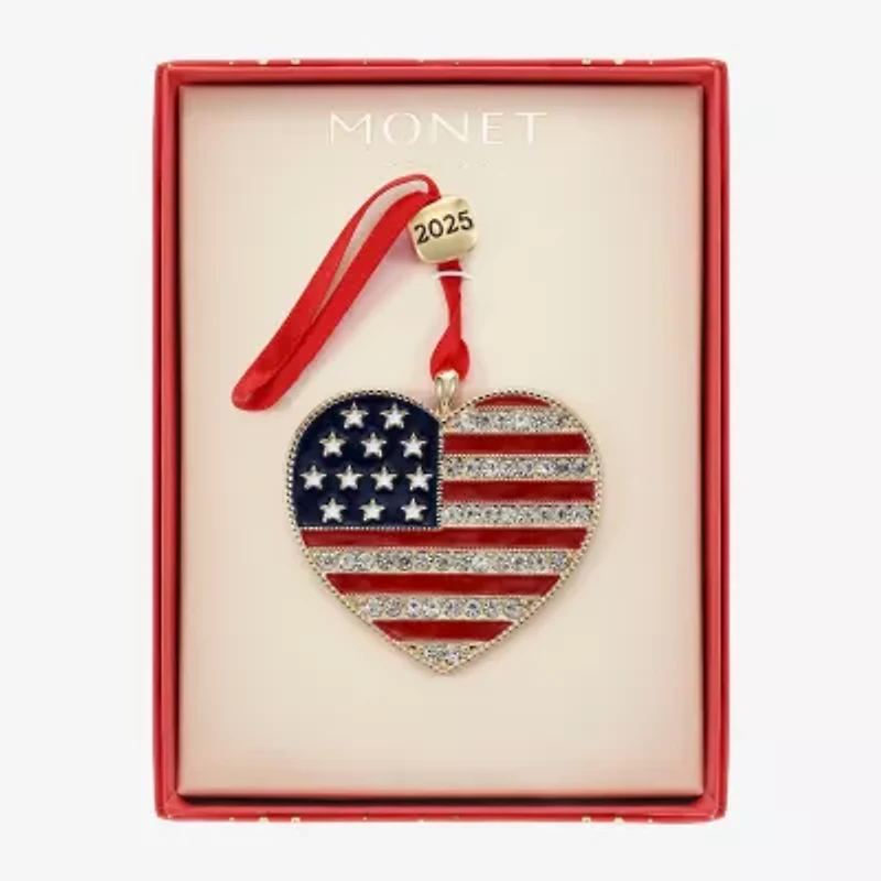 Monet Jewelry Gold Tone American Flag Christmas Ornament