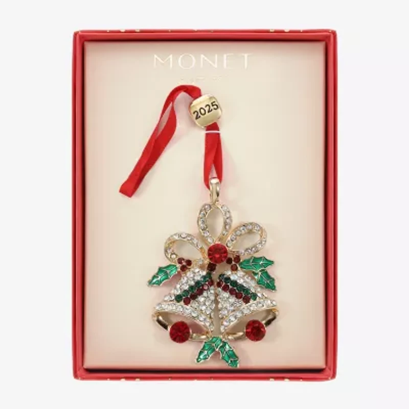 Monet Jewelry Gold Tone Holly Christmas Ornament