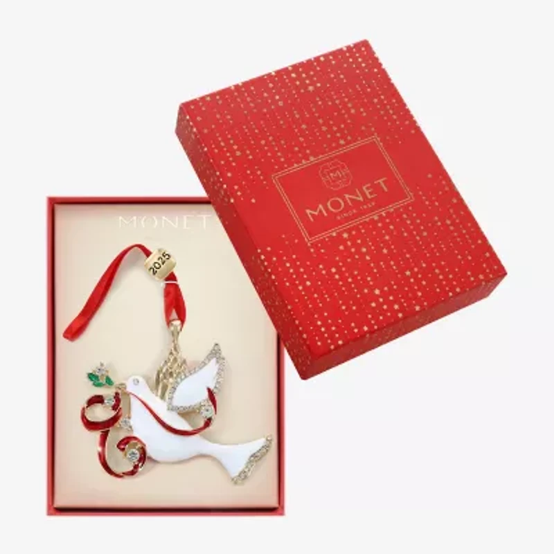 Monet Jewelry Gold Tone White Dove Christmas Ornament