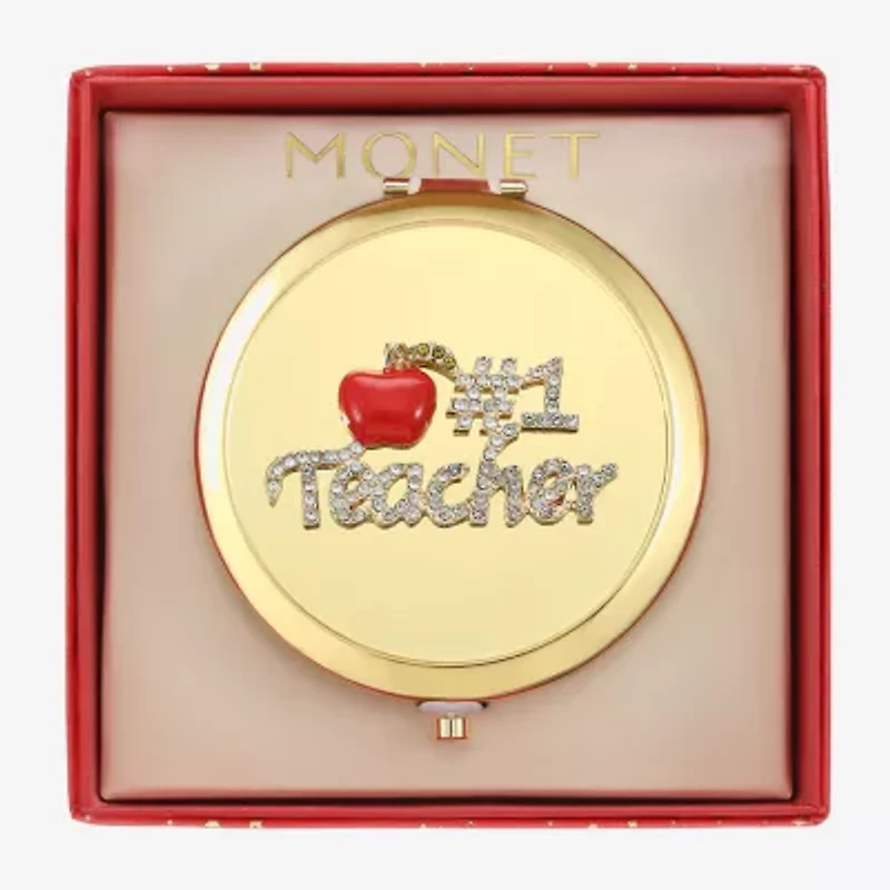Monet Jewelry Gold Tone Teacher Red Apple Gold Tone Compact Mirror