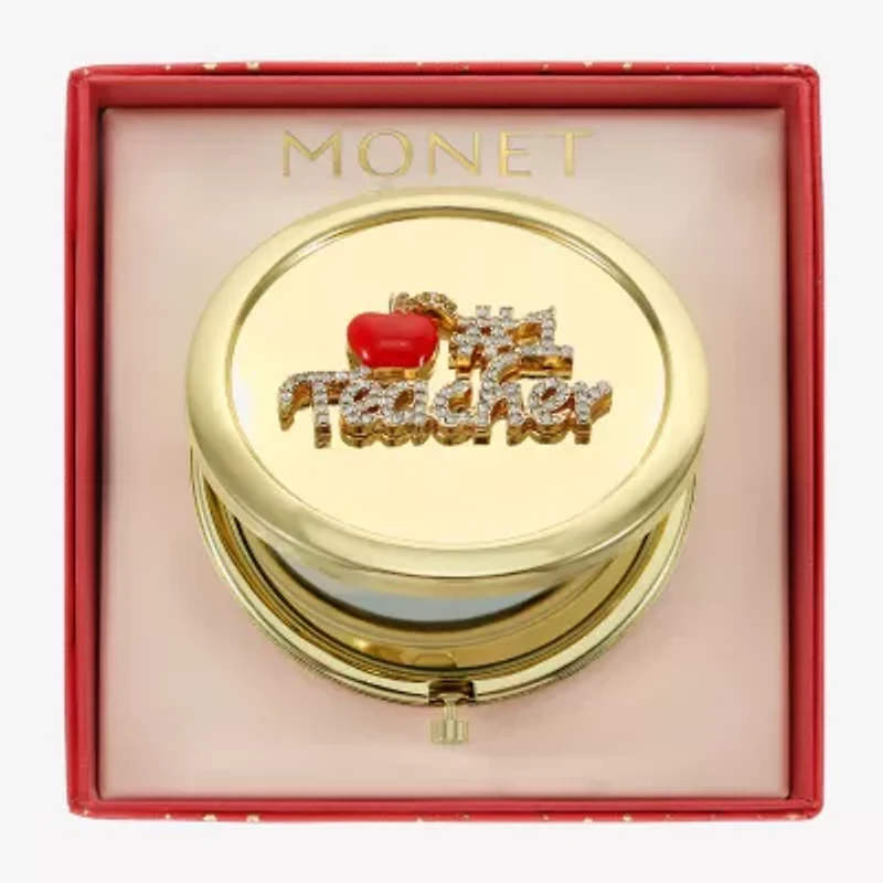 Monet Jewelry Gold Tone Teacher Red Apple Gold Tone Compact Mirror
