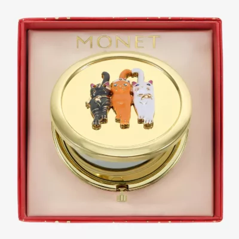 Monet Jewelry Gold Tone Cat Trio Gold Tone Animal Compact Mirror