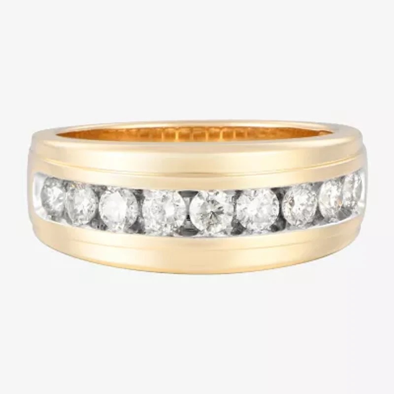 (F / Vs2) Mens 9M 1 CT. T.W. Lab Grown White Diamond 10K Gold Round Wedding Band