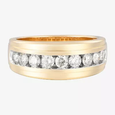 (F / Vs2) Mens 9M 1 CT. T.W. Lab Grown White Diamond 10K Gold Round Wedding Band