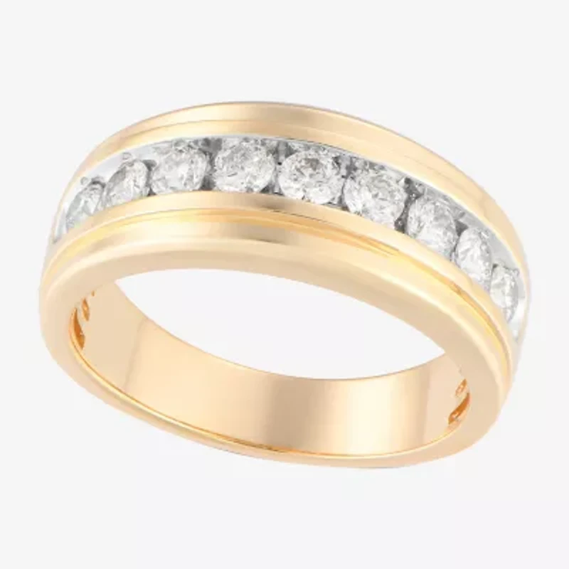 (F / Vs2) Mens 9M 1 CT. T.W. Lab Grown White Diamond 10K Gold Round Wedding Band