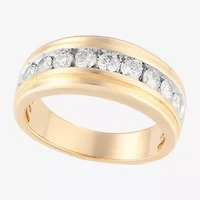 (F / Vs2) Mens 9M 1 CT. T.W. Lab Grown White Diamond 10K Gold Round Wedding Band