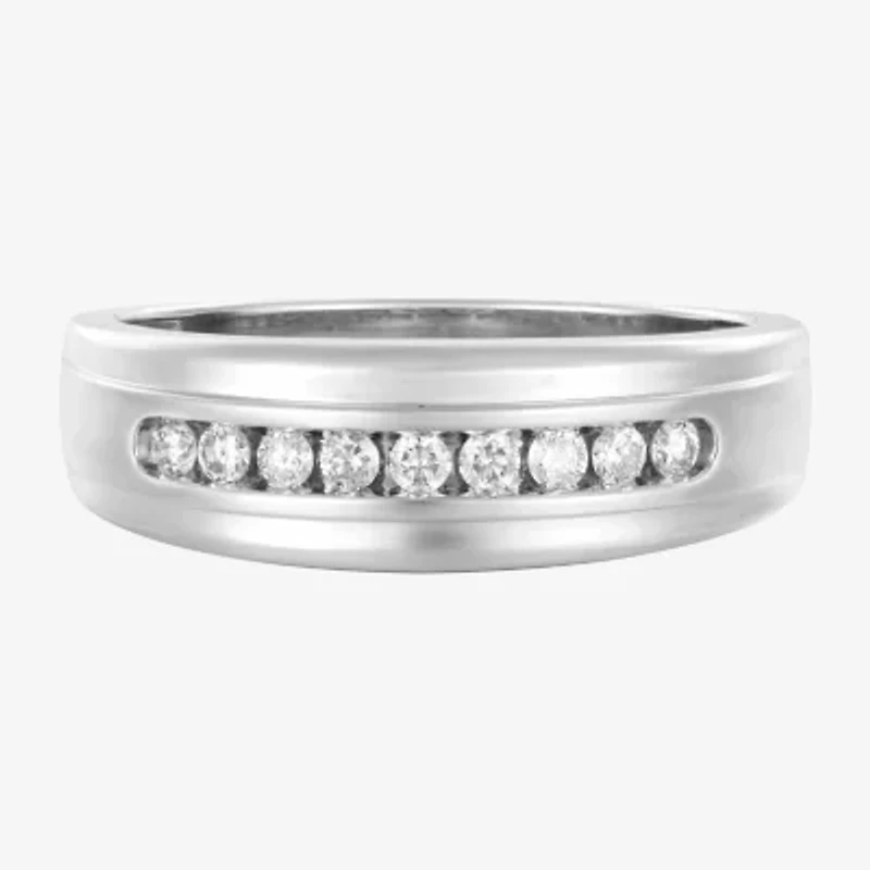 (F / Vs2) Mens 6.8mm 1/4 CT. T.W. Lab Grown White Diamond 10K Gold Round Wedding Band