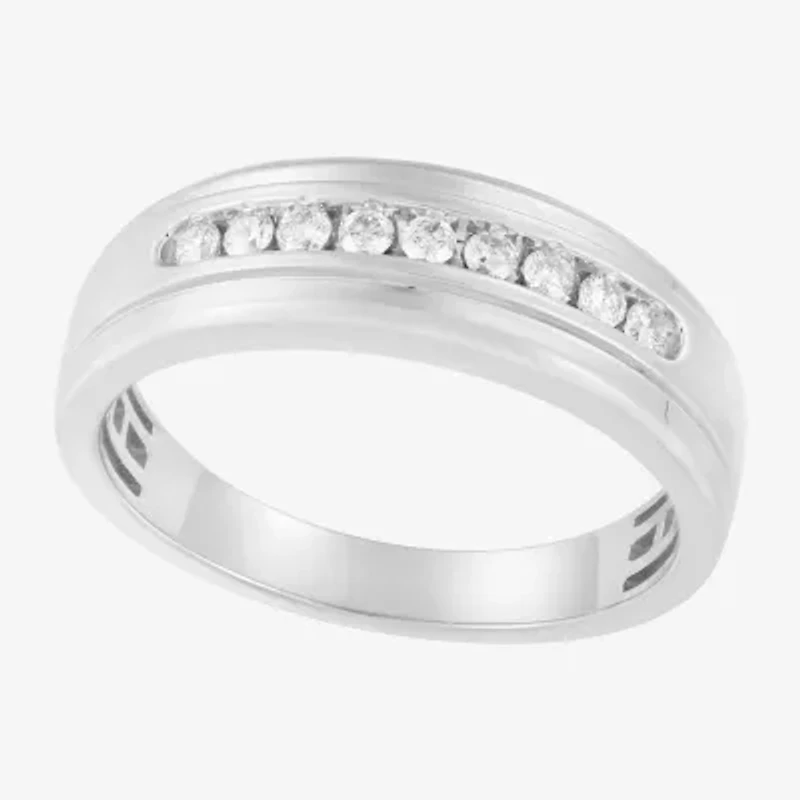 (F / Vs2) Mens 6.8mm 1/4 CT. T.W. Lab Grown White Diamond 10K Gold Round Wedding Band