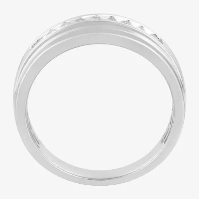 (F / Vs2) Mens 6.8mm 1/4 CT. T.W. Lab Grown White Diamond 10K Gold Round Wedding Band