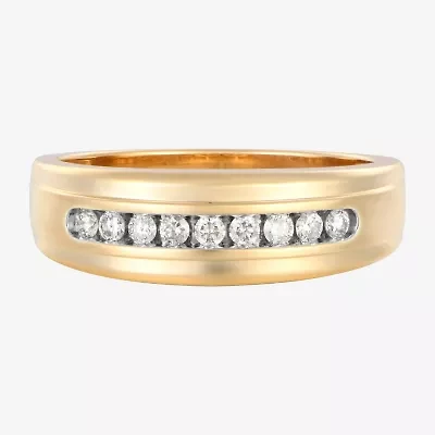 (F / Vs2) Mens 6.8mm 1/4 CT. T.W. Lab Grown White Diamond 10K Gold Round Wedding Band