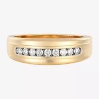 (F / Vs2) Mens 6.8mm 1/4 CT. T.W. Lab Grown White Diamond 10K Gold Round Wedding Band