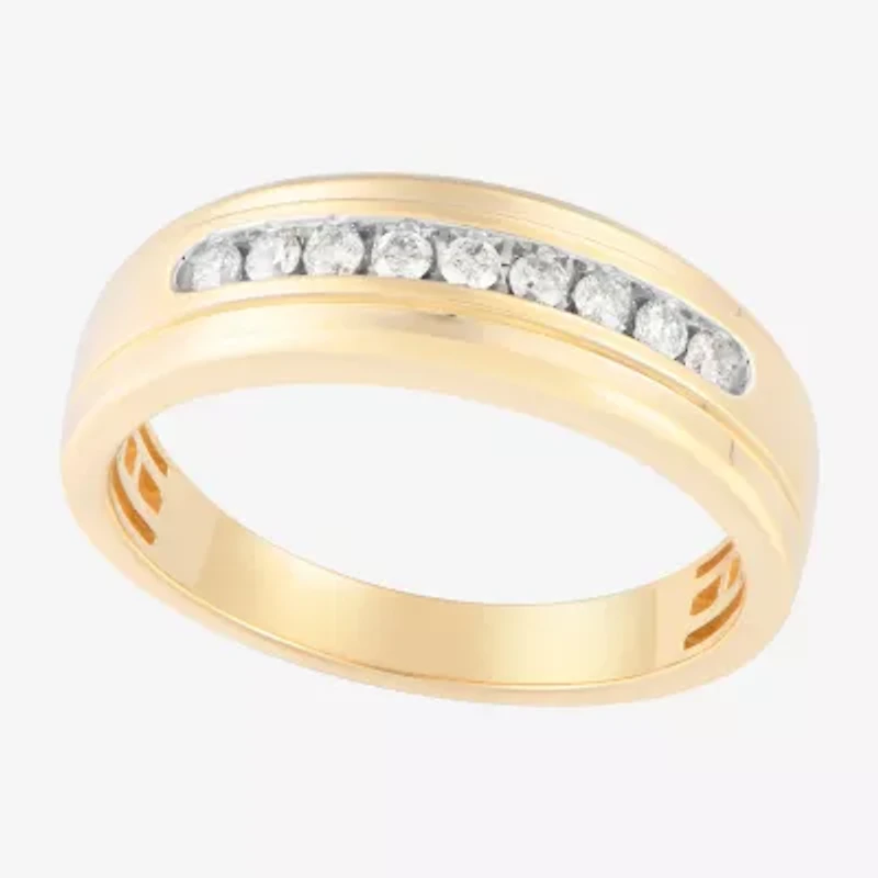 (F / Vs2) Mens 6.8mm 1/4 CT. T.W. Lab Grown White Diamond 10K Gold Round Wedding Band