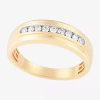 (F / Vs2) Mens 6.8mm 1/4 CT. T.W. Lab Grown White Diamond 10K Gold Round Wedding Band