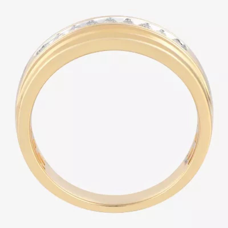 (F / Vs2) Mens 6.8mm 1/4 CT. T.W. Lab Grown White Diamond 10K Gold Round Wedding Band