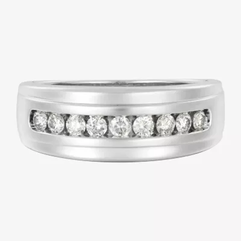(F / Vs2) Mens 7.5MM 1/2 CT. T.W. Lab Grown White Diamond 10K White Gold Round Wedding Band