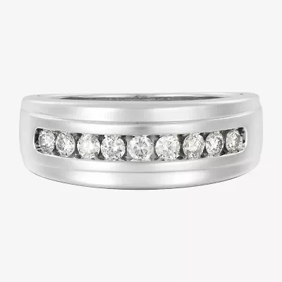 (F / Vs2) Mens 7.5MM 1/2 CT. T.W. Lab Grown White Diamond 10K White Gold Round Wedding Band