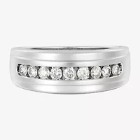 (F / Vs2) Mens 7.5MM 1/2 CT. T.W. Lab Grown White Diamond 10K White Gold Round Wedding Band