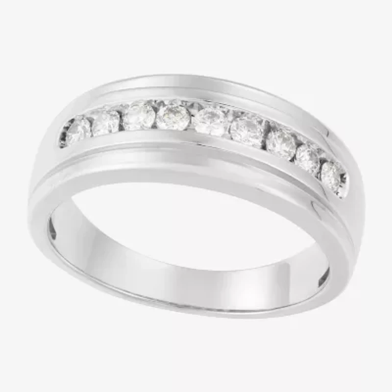 (F / Vs2) Mens 7.5MM 1/2 CT. T.W. Lab Grown White Diamond 10K White Gold Round Wedding Band