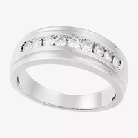 (F / Vs2) Mens 7.5MM 1/2 CT. T.W. Lab Grown White Diamond 10K White Gold Round Wedding Band