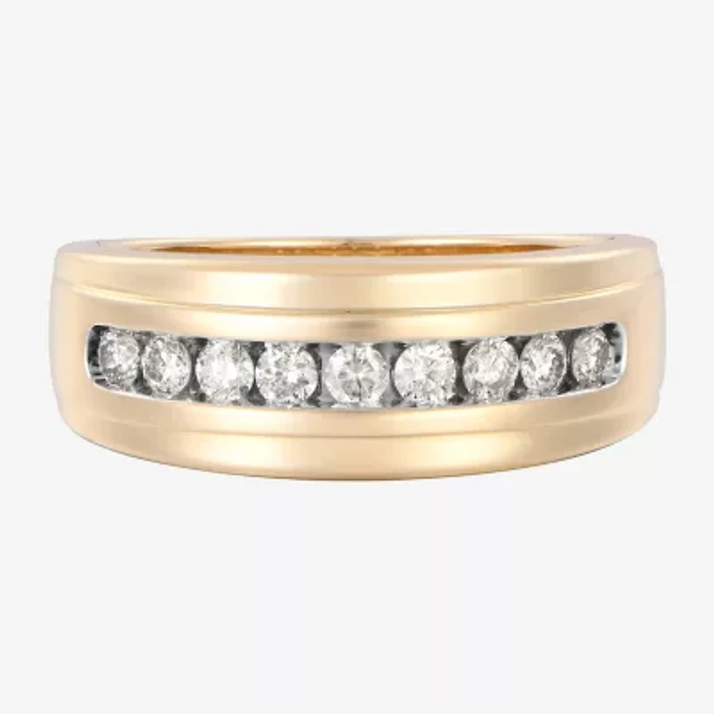 (F / Vs2) Mens 7.5MM 1/2 CT. T.W. Lab Grown White Diamond 10K Gold Round Wedding Band