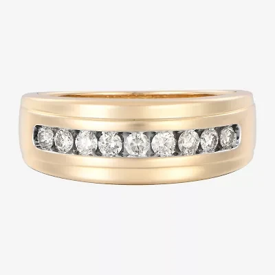 (F / Vs2) Mens 7.5MM 1/2 CT. T.W. Lab Grown White Diamond 10K Gold Round Wedding Band