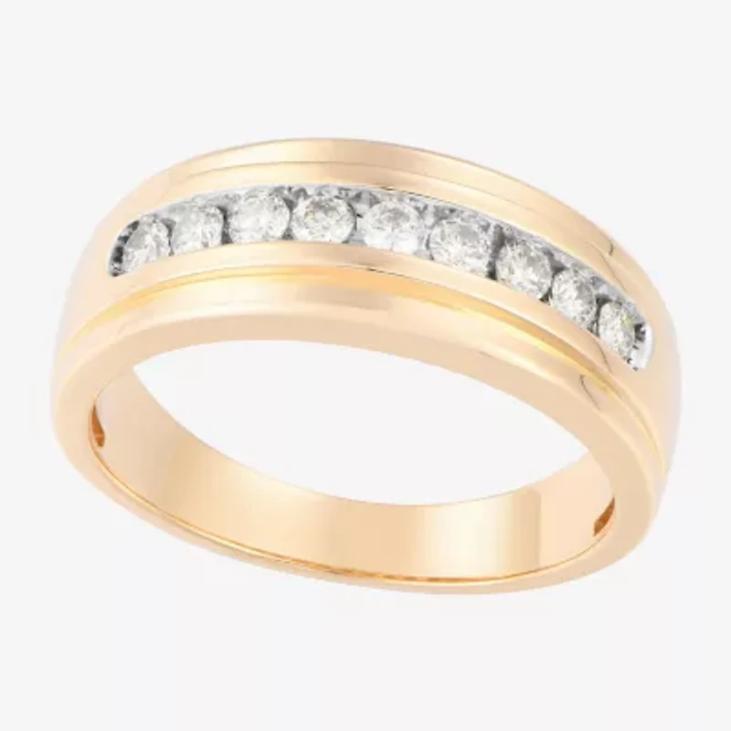 (F / Vs2) Mens 7.5MM 1/2 CT. T.W. Lab Grown White Diamond 10K Gold Round Wedding Band