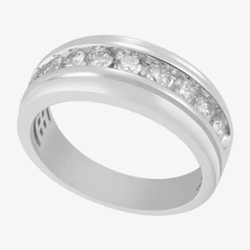 F / Vs2) Mens 9M 1 CT. T.W. Lab Grown White Diamond 10K Gold Round Wedding Band