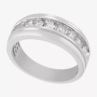 F / Vs2) Mens 9M 1 CT. T.W. Lab Grown White Diamond 10K Gold Round Wedding Band