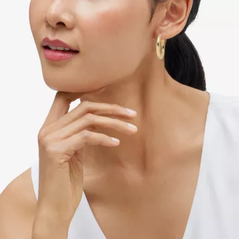 Bonded Brilliance Womens 14K Gold Over Silver Hoop Earrings