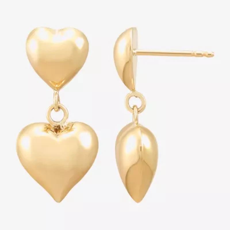 Gold Addiction Womens 10K Gold Heart Drop Earrings